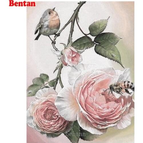 5D Diamond Embroidery Pink flower rose bird bee DIY Diamond Painting Cross Stitch kit Diamond mosaic Full Square Round Drill