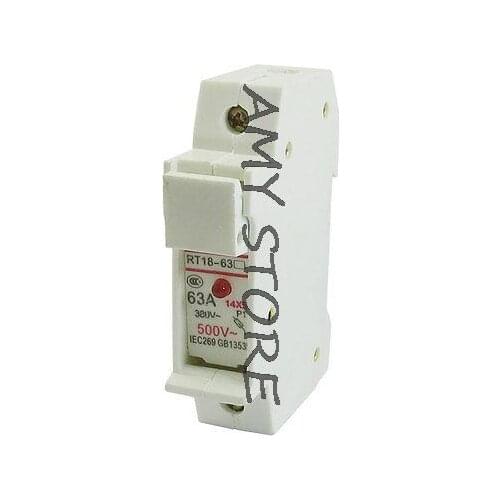 AC 380V 63A Single Pole 14x51mm Fuse Holder 35mm DIN Rail Mount RT18-63X