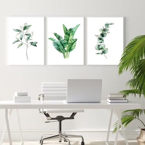 Watercolor Eucalyptus Leaves Wall Art Canvas Painting Green Plant Nordic Minimalism Banana Leaf Poster and Print Home Decoration