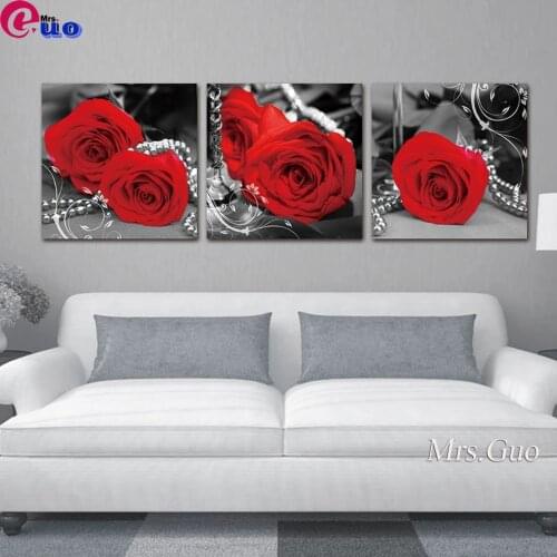 Triptych Diamond Painting Romantic Red Roses 3 Piece/set Diamond Embroidery Wall Art Diamond Mosaic For Living Room Home Decor