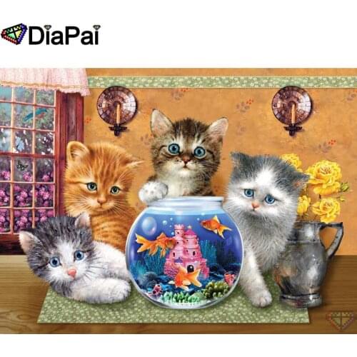 DIAPAI 5D DIY Diamond Painting 100% Full Square/Round Drill "Animal cat fish" Diamond Embroidery Cross Stitch 3D Decor A23746
