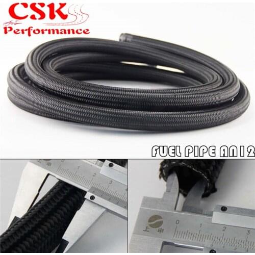 AN12 16ft Nylon Steel Braided Oil Fuel Line Hose 5 M Meter 12-AN Black