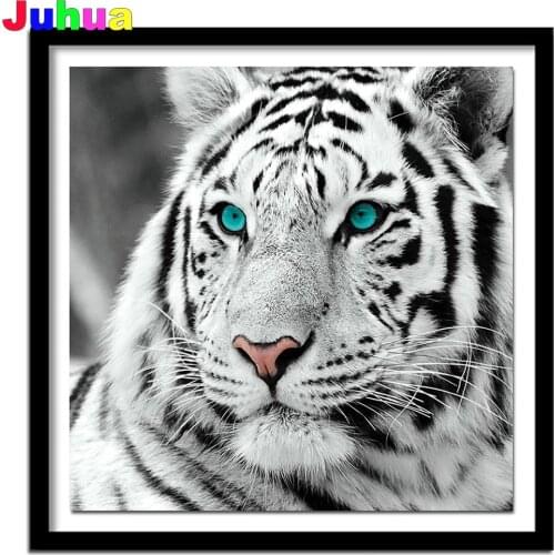 White Tiger Wall Art diy Diamond Painting Mosaic animal 5D Full Square Round diamond Embroidery gift home decor drop shipping