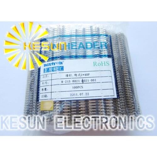 FREE SHIPPING 100pcs/lot Nextron 2.54mm 2X40 Double Row Right Angle Male Pin Header Strip Gold-plated Connector High Quality