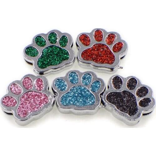 Glitte Dog Footprint Enamel Slide Charms Beads Charms DIY Accessories 8mm Handmade Bracelets Necklace Pendant Pet Dog Collar