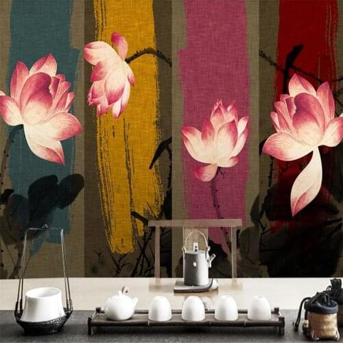 Milofi custom large wallpaper mural mood artistic ink lotus living room background wall decoration painting wallpaper mural
