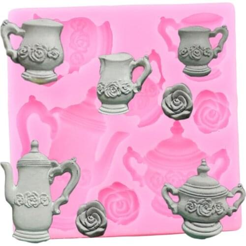 Teapot Silicone Mold Flower Cupcake Topper Fondant Cake Decorating Tools Polymer Clay Candy Mould Chocolate Gumpaste Molds