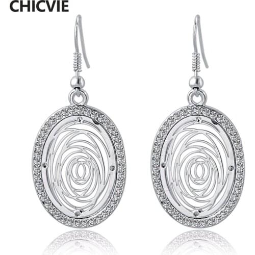CHICVIE New Vintage Crystal Flower Piercing Earrings With Stones For Women Big Silver Fashion Jewelry Indian Earrings SER140391