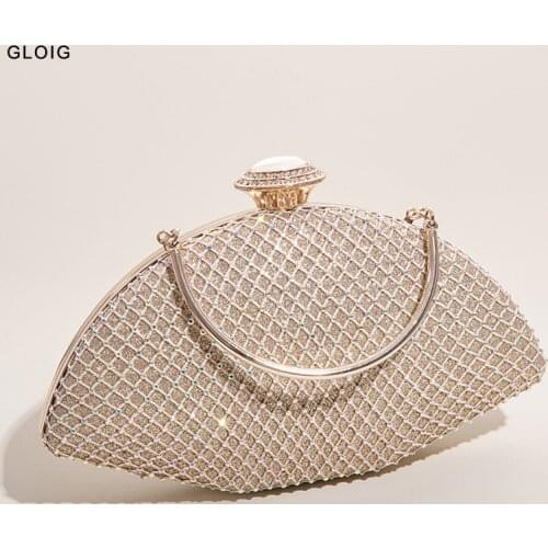 Hald-moon Women Fashion Style Evening Bags Hollow Out Lady Small Day Clutch With Diamonds Metal Shoulder Chain Handbags