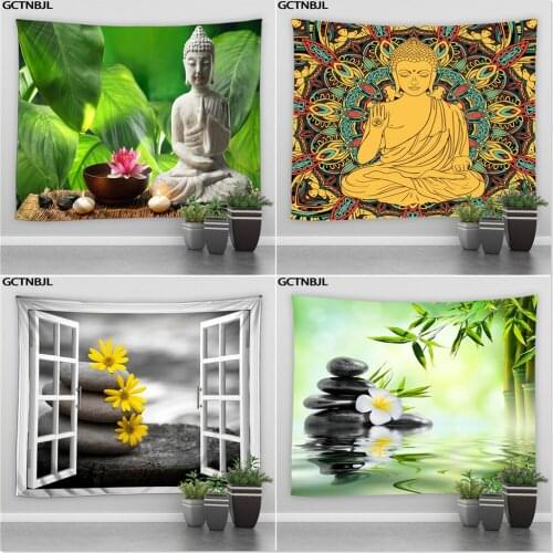 Indian Buddha Meditation Tapestry Zen Stone Landscape Statue Buddhist Mandala Bedroom Psychedelic Wall Hanging Hippie Blanket