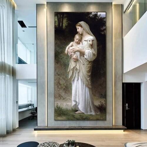 Classical Aesthetics Portrait of Little Jesus and Virgin Mary Canvas Painting Wall Art Pictures for Living Room Home Decoration