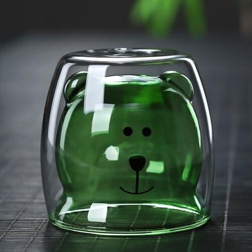 Creative Glass Cute Cartoon Animal Double Insulated Water Glass Cup Milk Tea Juice Cup Cat Claw 250ml H2003