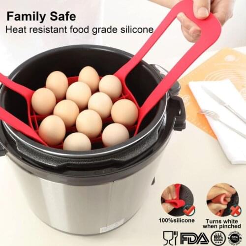 Kitchen Egg Steamer Pressure Cooker Sling Heat Resistant Silicone Bakeware Steamer Rack With Mesh Mat Kitchen Egg Tool Red
