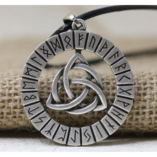 LANGHONG 10pcs Norse Vikings Rune Amulet Pendant Necklace Viking Knot Original Amulet Pendant Necklace Talisman