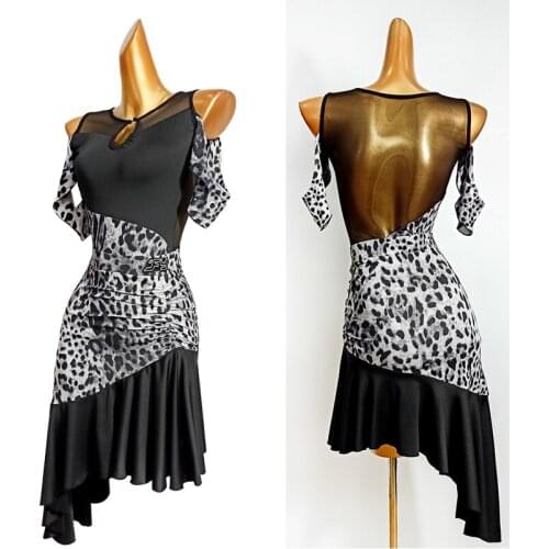 Latin Dance Practice Clothes Leopard Print Bodysuit Skirts Sexy Latin Dance Performance Clothes Chacha Latin Dancewear DN7456