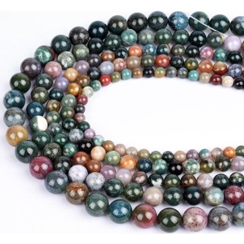 Natural Round Indian Agates Stone Beads Smooth Loose Spacer Beads For Jewelry Making DIY Bracelet Necklace 15'' 4/6/8/10/12mm