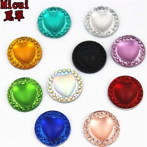 Micui 100pcs 12mm New Round Heart Resin Rhinestones Flat Back Crystal Applique Stones Non Sewing for Wedding Decorations MC791