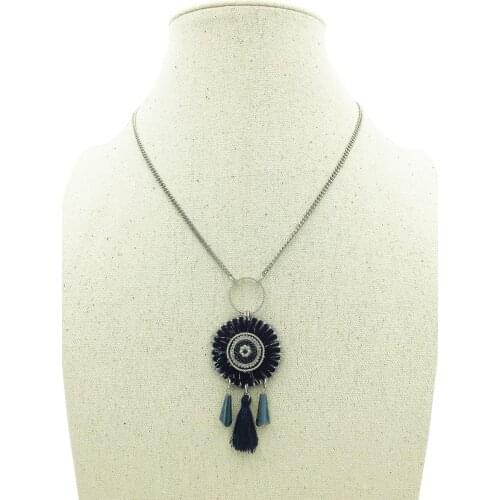 Fashion Hand Made Weave Pendant Necklace Round Tassel Crystal Necklaces For Women bijoux femme