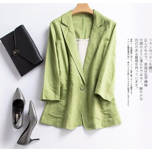 Fashion womens casual spring and autumn linen small suit female seven-point sleeves Slim autumn cotton jacket short suit coat