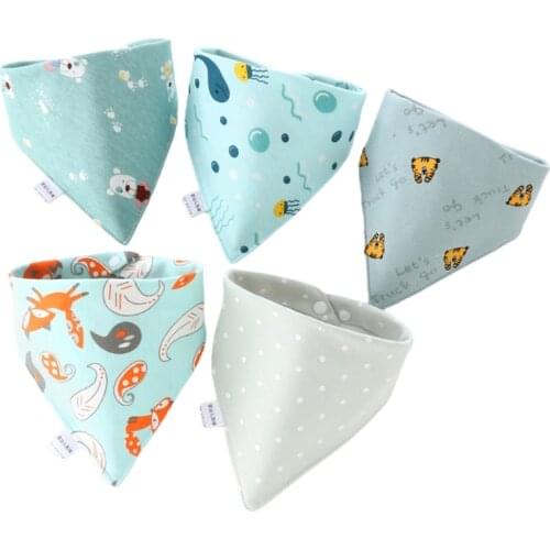 5 Pcs/Pack Baby Cotton Feeding Bibs Cartoon Print Bandana Saliva Triangle Dribble Towel Apron Infant Scarf
