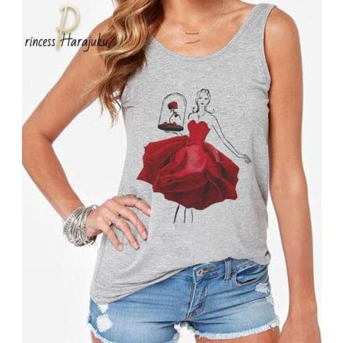 2020 New Summer Tee Top Womens Plus Size Sleeveless Tank Tops Gray Women Fit Wear O-neck Neck Casual Rose Girl Printing Clothes