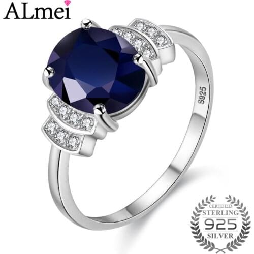 Almei 2.5ct Dark Blue Spinel Rhinestone Wedding Engagement Rings 925 Sterling Silver Statement Ring Jewelry with Box 20% CJ008