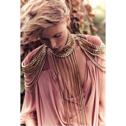 Stunning!!! Gold Full Metal Body shoulder Chain JEWELRY Necklace Waist Bikini Harness Dress Decor Slave Chain Jewellry BDC825