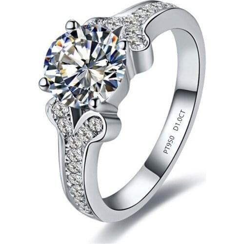 Pass Tester 1CT Moissanite Diamond Ring For Girl Solid Platinum 950 Women Finger Ring D Color VVS1 6.5mm Lasting Forever