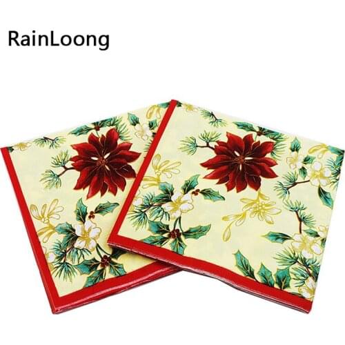[RainLoong] Flower Paper Napkin Beige Festive & Party Tissue Napkins Decoupage Decoration Paper 33cm*33cm 1 pack (20pcs/pack)