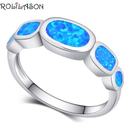 ROLILASON Simplerings Wholesale & Retail Blue fire Opal silver color stampedjewelry Party Rings OR927