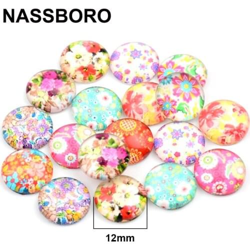 12MM Flower Glass Cabochon Flatback Scrapbooking Dome Cabochons For 3D Domes Photo Cameo Jewelry Materials