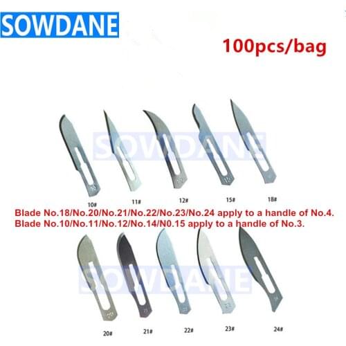 100 Pcs Dental Scalpel Blades Dental Medical Carbon Steel Surgical Blade Tool Dental Blade Handle Autoclavable