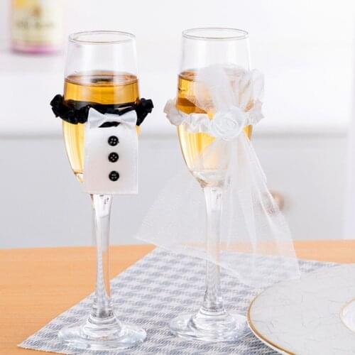 Wedding Decoration Wine Glass Cups Covers Bride Groom Costume Glass DIY Bride To Be Bridal Shower Bachelorette Party Supplies
