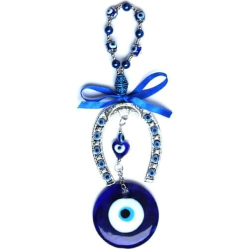 Turkish Blue Evil Eye Horseshoe Decoration Wall Hanging Pendant Amulets Protection Key Ring Home Ornament Blessing Lucky
