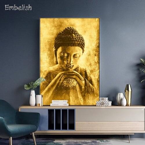 Embelish 1 Pieces Buddha In Golden Stones Quality HD Canvas Paintings For Living Room Home Decor Wall Art Picture Bedroom Poster