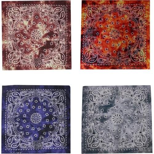 55x55cm Unisex Cycling Outdoor Square Bandanas Tie-Dye Gradient Colorful Hip-Hop Neckerchief Retro Paisley Floral Print Headwrap