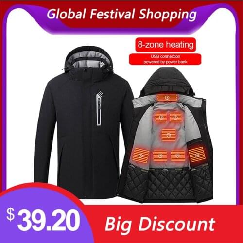 Smart Heating Jacket USB Charging 8 Locations For Heating 3 Temperatures Waterproof Outdoor Ski Suit Jacket Keep Warm In Winter