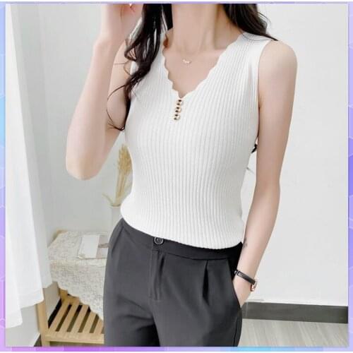 V-neck Halter Sexy Camisole Top Ice Silk off-Shoulder Solid Camis Sling Sleeveless Vest Women Summer Korean Knitted Tanks Tops