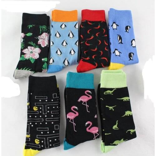 Men Funny Knee-High Socks Cartoon Tiger Fish Crew Socks Lizard Glasses Happy Socks Personality Harajuku Multicolor