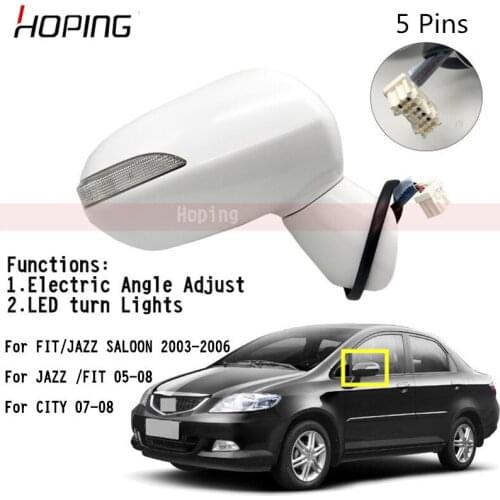 Outer Rearview Mirror Side Mirror For HONDA FIT JAZZ 2005-2008 City 2007-2008 5PINS Electric Angle Adjust + LED Lamp