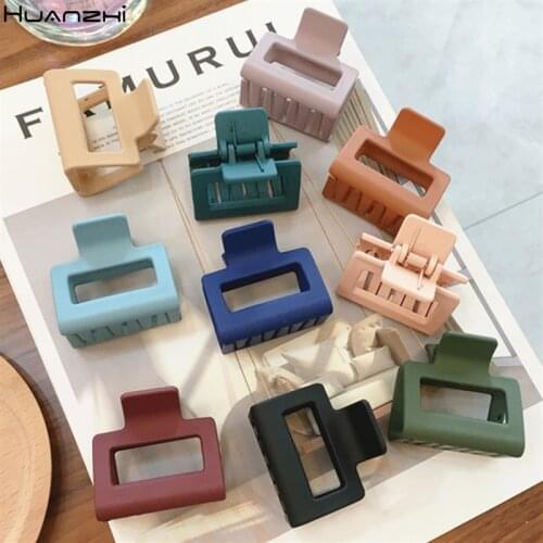 HUANZHI 2020 New Korea Matte Resin Colorful Geometric Square Hollow Shark Hair Clip Headwear Accessories for Women Girls