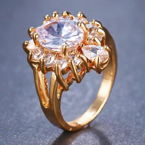Emmaya Engagement Rings for Women Wedding Ring Champagne Gold Color Femme Girl friend Gift Big AAA CZ Stone