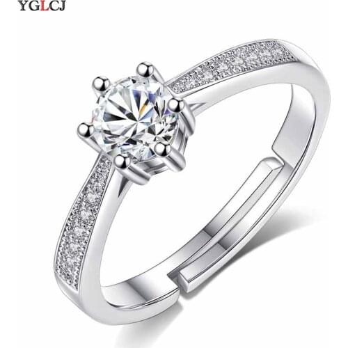 Ladies Fashion Ring Six Prong Ladies Ring Zircon Opening Round Luxury Fashion Jewelry Adjustable Female Jewelry 2020