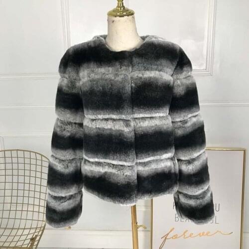 100% Real Rex Rabbit Fur Coat Women chinchilla color Thick Warm Short Real Rex Rabbit Fur Coat Jacket Outerwear Natural without