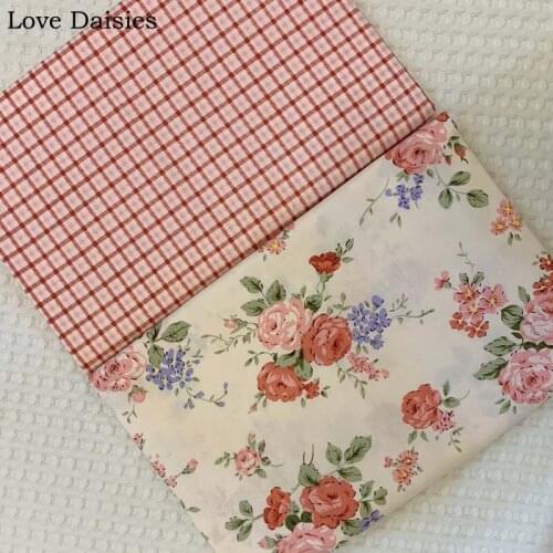 100% Cotton Elegant RED PURPLE PINK Rose Flower Lattice Check Fabric DIY for Kids Bedding Apparel Dress Home Decor Craft Cushion