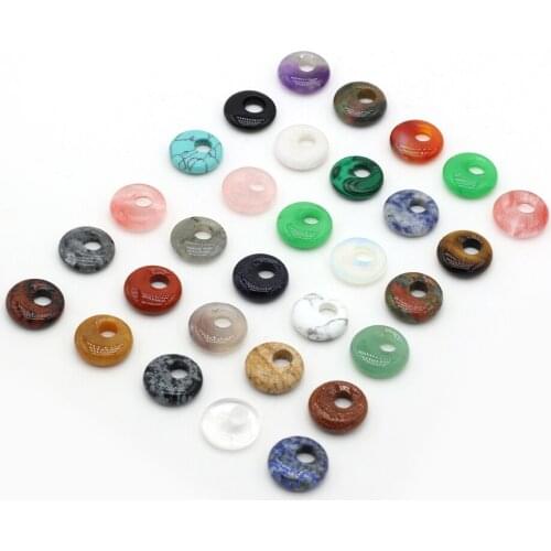 5.5mm Big Hole Natural Round Rose Quartz Topaz Agate Flash Stone Spacer Beads Charm Pendant For Jewelry Making Accessories 18mm