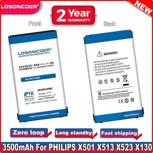 LOSONCOER 3050mAh AB2000AWMC Battery for PHILIPS Xenium X501 X513 X523 X130 X623 X3560 X2300 X333 Lithium-ion polymer battery