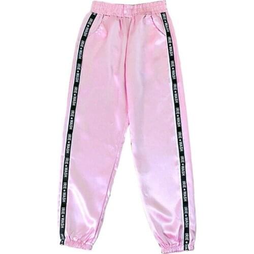 Satin Highlight Harem Pants Women Glossy Sport Ribbon Trousers BF Harajuku Joggers Womens Sports Pants P1052