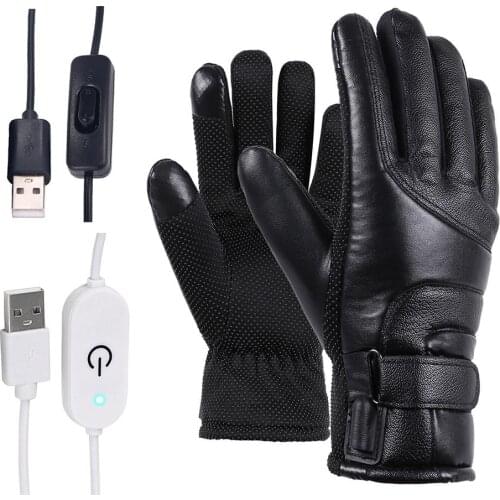 Black Motorcycle Electric Heated Gloves Winter Windproof Waterproof Cycling Skiing Warm Heating Gloves USB Powered For Men Women