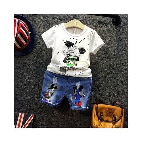 Childrens Wear 2018 spring Summer Baby kids Boys Sports casual Suit Cartoon boy T-shirt +Hole jeans 2pcs Set Childrens Clothes